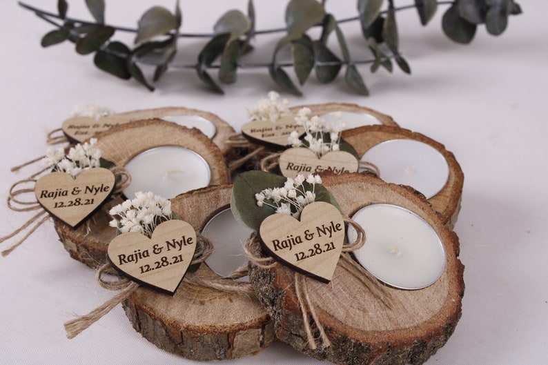 Cadeaux de mariage en vrac pour les invités pour bougies rustiques en vrac Photophores pour la douche nuptiale Merci pour votre faveur Faveurs de mariage florales en vrac image 1