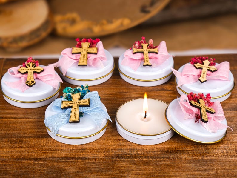 Custom Candles Baptism Favors, Scented Candle, Baptism Candles, Christening Baptism Gifts, First Communion, Taufgeschenk, Quinceanera Favors