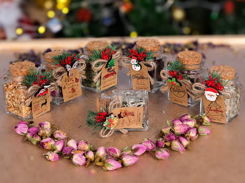 Christmas Gifts, Loose Leaf Tea Jars, Christmas Tea Party Favors, Merry Christmas, Happy Holidays, Stocking Stuffer, Gift for Host, Tea Gift
