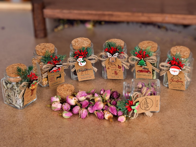 Christmas Gifts, Loose Leaf Tea Jars, Christmas Tea Party Favors, Merry Christmas, Happy Holidays, Stocking Stuffer, Gift for Host, Tea Gift