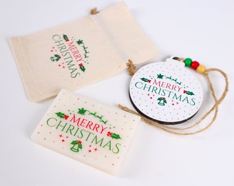 Ornamento di Natale personalizzato e bomboniera di sapone in un sacchetto regalo, bomboniera di buon Natale di Capodanno, regali di Natale Noel fatti a mano, ornamenti natalizi