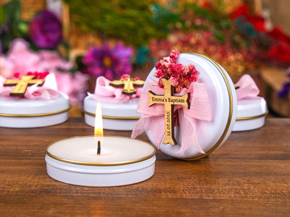 Custom Candles Baptism Favors, Scented Candle, Baptism Candles, Christening Baptism Gifts, First Communion, Taufgeschenk, Quinceanera Favors