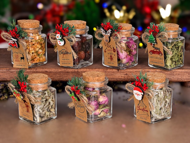 Christmas Gifts, Loose Leaf Tea Jars, Christmas Tea Party Favors, Merry Christmas, Happy Holidays, Stocking Stuffer, Gift for Host, Tea Gift