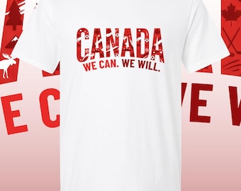Canada Graphic T-Shirt | "We Can. We Will." Collage Print, Unisex Red Top