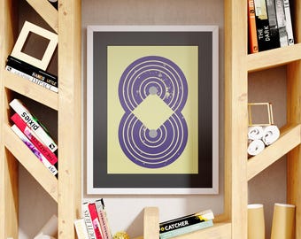 Impression géométrique moderne du milieu du siècle, art mural infini abstrait crème violet