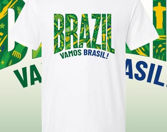 Brazil Graphic T-Shirt | Tropical Monstera Leaves, Christ the Redeemer Collage Tee