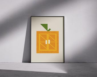 Impression d'art géométrique orange, décoration murale de cuisine moderne du milieu du siècle, affiche abstraite Bauhaus