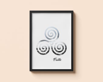 Art mural spirale celtique, affiche Failte, impression noir et blanc, décoration d'intérieur minimaliste, art irlandais