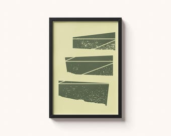 Impression d'escalier en pierre, art mural moderne géométrique brutaliste du milieu du siècle