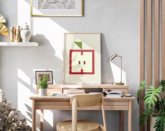 Impression d'art géométrique pomme, affiche Bauhaus moderne du milieu du siècle