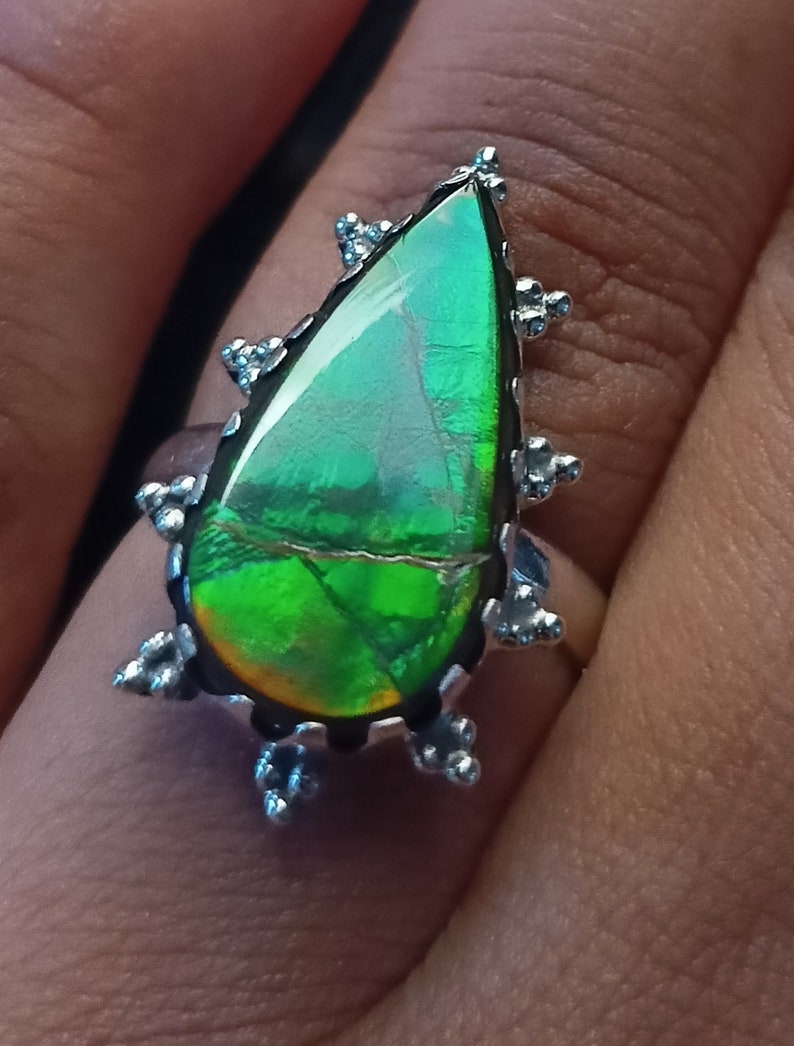 Natural Ammolite Ring Ammolite Gemstone 925 Sterling Silver Etsy