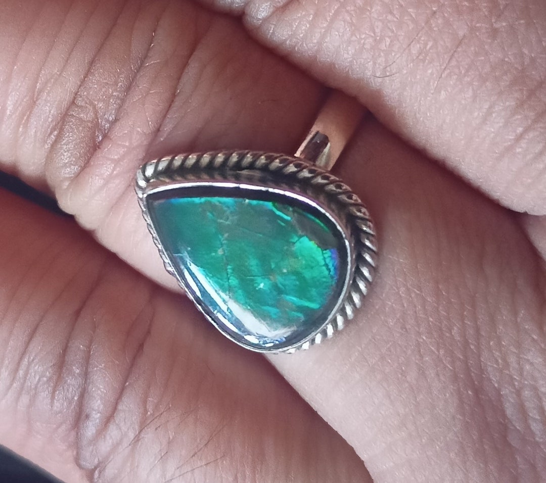 Natural Ammolite Ring Ammolite Gemstone 925 Sterling Silver Etsy