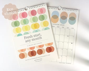 Custom Start Month 2026-2027 Wall Calendar, Calm and Colourful, Eco-Friendly Bamboo & Cotton, A4