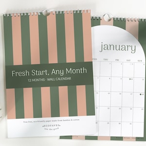 Custom Start Month 2026-2027 Wall Calendar, Stripes Stylish Planner, Eco-Friendly Bamboo & Cotton, A4