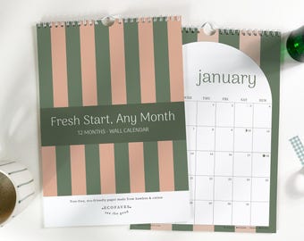 Custom Start Month 2026-2027 Wall Calendar, Stripes Stylish Planner, Eco-Friendly Bamboo & Cotton, A4