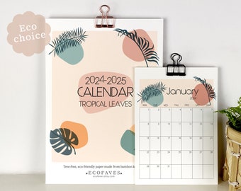 Tropical Leaves | Eco-Friendly Calendar Start Any Month | Made From Bamboo & Cotton | A5/A4 Sizes | Sustainably Crafted | Monthly Planner