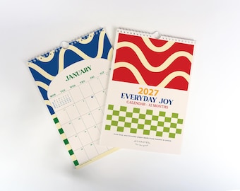 2027 Wall Calendar, Everyday Joy Colourful Retro Design, Eco-Friendly Bamboo & Cotton Paper, A4