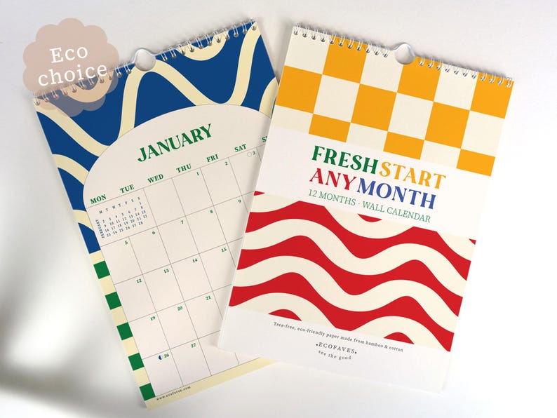 Custom Start Month 2026-2027 Wall Calendar, Joyful Stationery, Eco-Friendly Bamboo & Cotton, A4 image 1