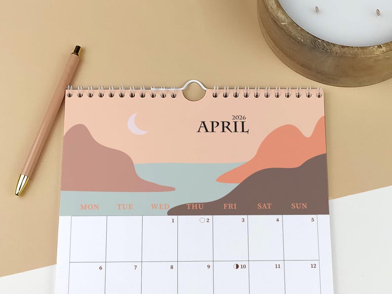 Custom Start Month 2026-2027 Wall Calendar | Boho Art Calendar | Eco-Friendly Bamboo & Cotton | A4 Planner image 3