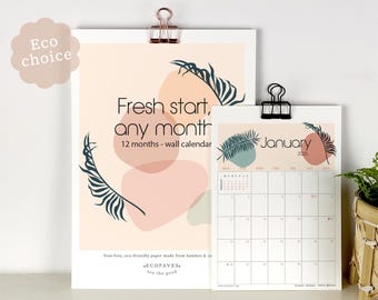 Custom Start Month 2026-2027 Wall Calendar, Tropical Leaves, Eco-Friendly Bamboo & Cotton, A4/A5