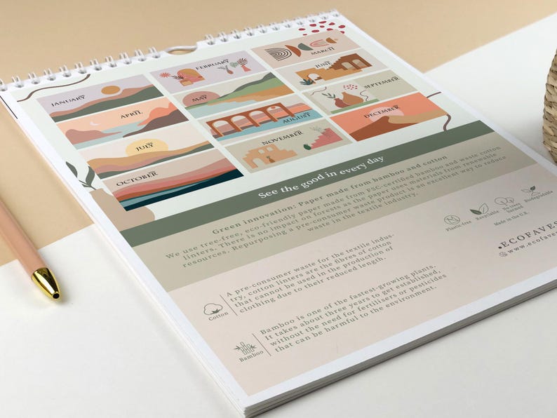 Custom Start Month 2026-2027 Wall Calendar | Boho Art Calendar | Eco-Friendly Bamboo & Cotton | A4 Planner image 6