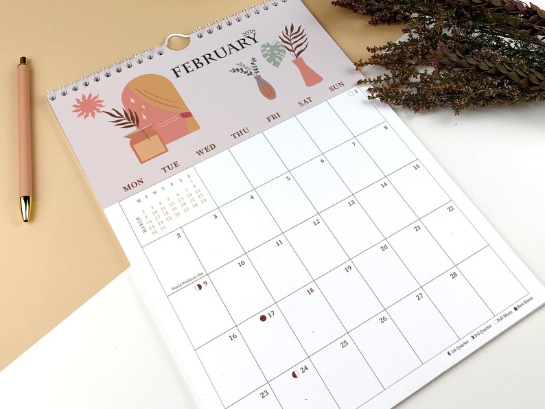 Custom Start Month 2026-2027 Wall Calendar | Boho Art Calendar | Eco-Friendly Bamboo & Cotton | A4 Planner image 5