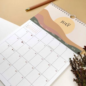 Custom Start Month 2026-2027 Wall Calendar | Boho Art Calendar | Eco-Friendly Bamboo & Cotton | A4 Planner image 2