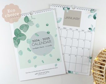 Eucalyptus Calendar Made From Bamboo & Cotton | A4 12-Month Planner for Sustainable Living | Tree-Free, Recyclable | Eco-Friendly Gift