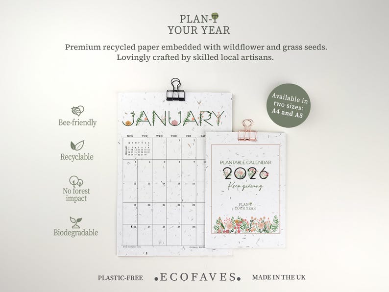 Custom Start Month Plantable Wall Calendar | Wildflower Seed Paper ...