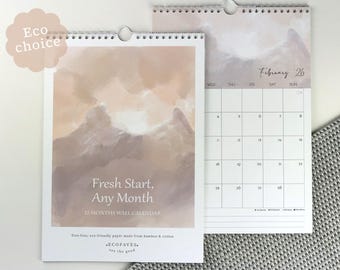 Custom Start Month 2026-2027 Wall Calendar,Watercolour Art, Eco-Friendly Bamboo & Cotton, A4