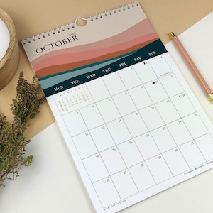 Custom Start Month 2026-2027 Wall Calendar | Boho Art Calendar | Eco-Friendly Bamboo & Cotton | A4 Planner image 4