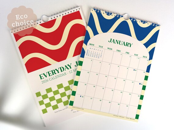 2026 Eco-Friendly Wall Calendar, Colourful Modern Planner, Everyday Joy, Sustainable Gift, A4