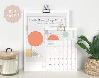 Custom Start Month 2026-2027 Wall Calendar, Geometric Design, Eco-Friendly Bamboo & Cotton, A4/A5