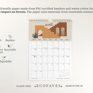 Custom Start Month 2026-2027 Wall Calendar | Boho Art Calendar | Eco-Friendly Bamboo & Cotton | A4 Planner image 7