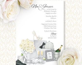 Custom Printed Hand-Illustrated Invitation for Wedding, Save the Date, Engagement Party, Couple’s Shower, Rehearsal Dinner, Wedding Brunch.