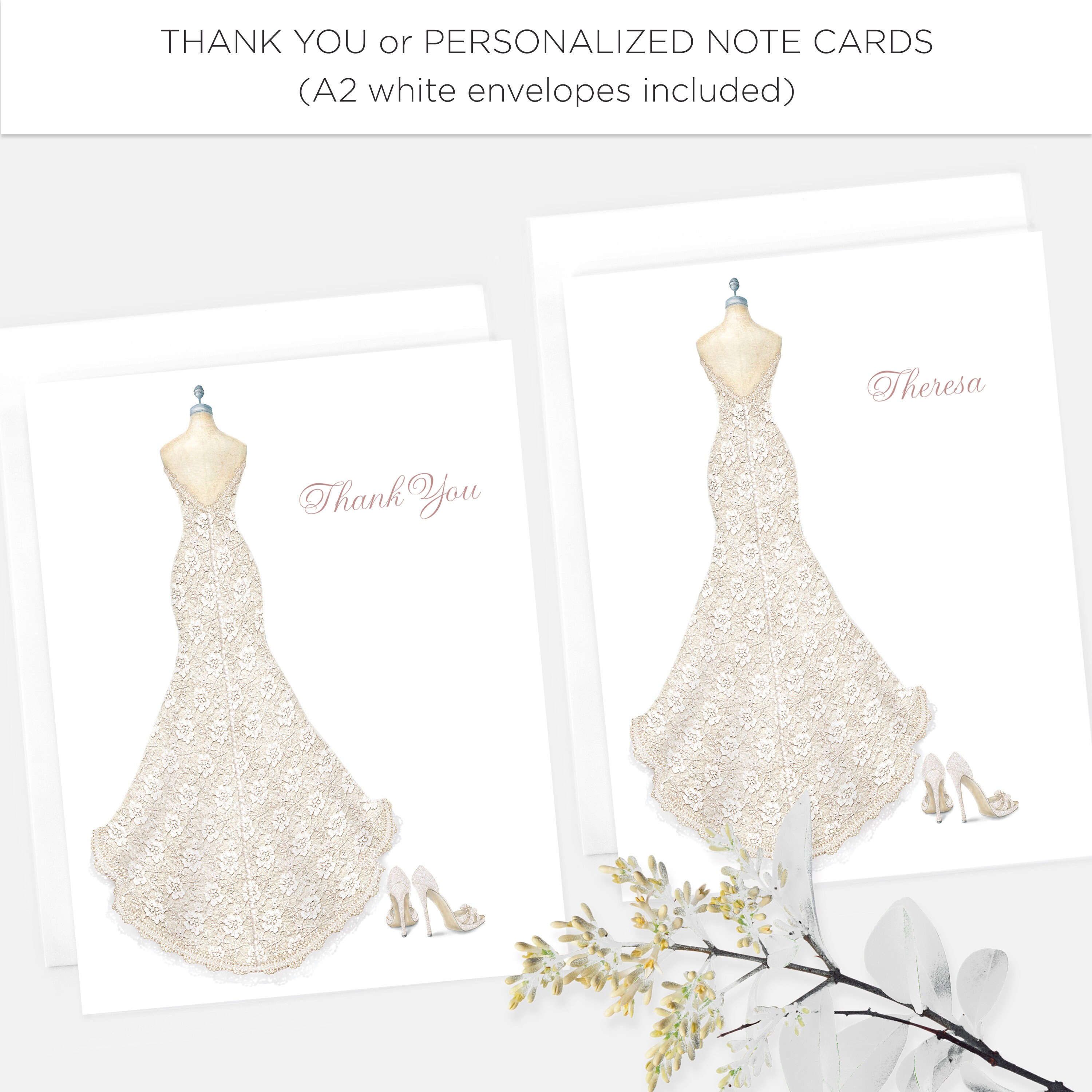 Custom Printed Bridal Shower Note Card With Bride Dressform and Shoes ...
