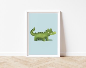 Alligator Illustration Art Print, Digital Art, Printable, Digital Art, Kids Prints, Kids Art, Jungle Prints, Nursery Decor