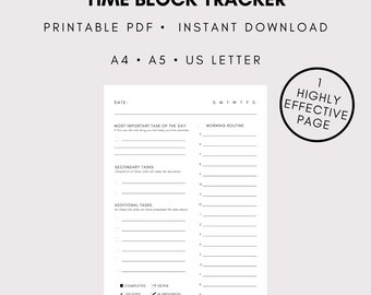Time Block Daily Task Tracker | To Do List Template | Productivity Tracker | Time-Box Tracker Template | Daily Organizer