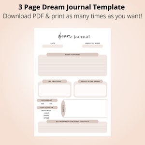 Dream Journal Printable PDF | Dream Tracker | Dream Diary | Printable Dream Page | Digital Download