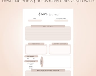 Dream Journal Printable PDF | Dream Tracker | Dream Diary | Printable Dream Page | Digital Download