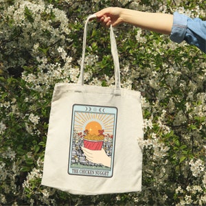 Chicken Nugget Tarot Card Canvas Tote Bag, Accesorio único para los amantes de los Chicken Nugget, Regalo entusiasta del Tarot