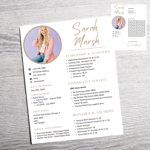 Sorority Resume and Cover Letter Template | Rush Resume Template | Digital Download | Sorority Rush Resume Template | Digital Minimal Resume