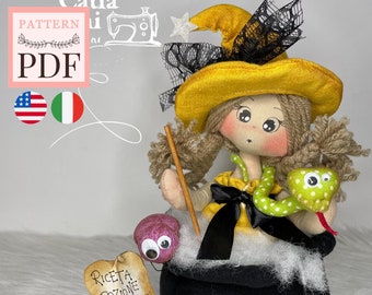 Witch doll pattern (in the cauldron) - SEWING PATTERN PDF - instant download - easy to make