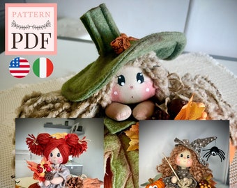 SET mit 3 Schnittmustern in 1 „Zuccotta, Zucchini und Zucchella“: kürbisförmige Puppen, für Halloween und mehr, PDF, direkter Download