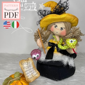 Witch doll pattern (in the cauldron) - SEWING PATTERN PDF - instant download - easy to make