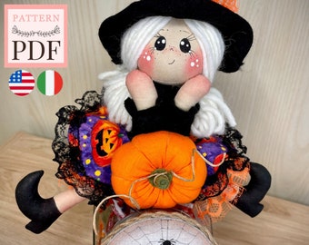 Doll Pattern Little Witch Halloween: trick or treat, pumkin, pdf, instant download