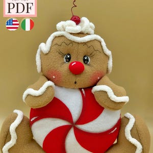 Gingerbread Sewing Pattern PDF - Ginger Pop Lollipop Ornament, 24 cm / 9 in - Easy - Instant Download