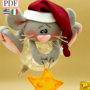 Christmas Mouse Sewing Pattern PDF - Lucino with Light Up Bauble, 16 cm / 6 in - Easy - Instant Download