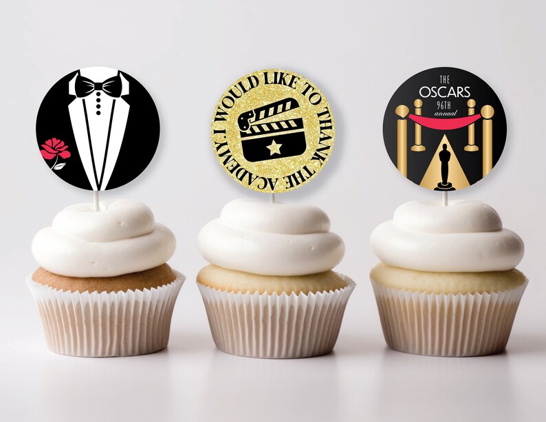 The Oscars Cupcake Toppers the 96th Oscars the Oscars Party Decorations ...