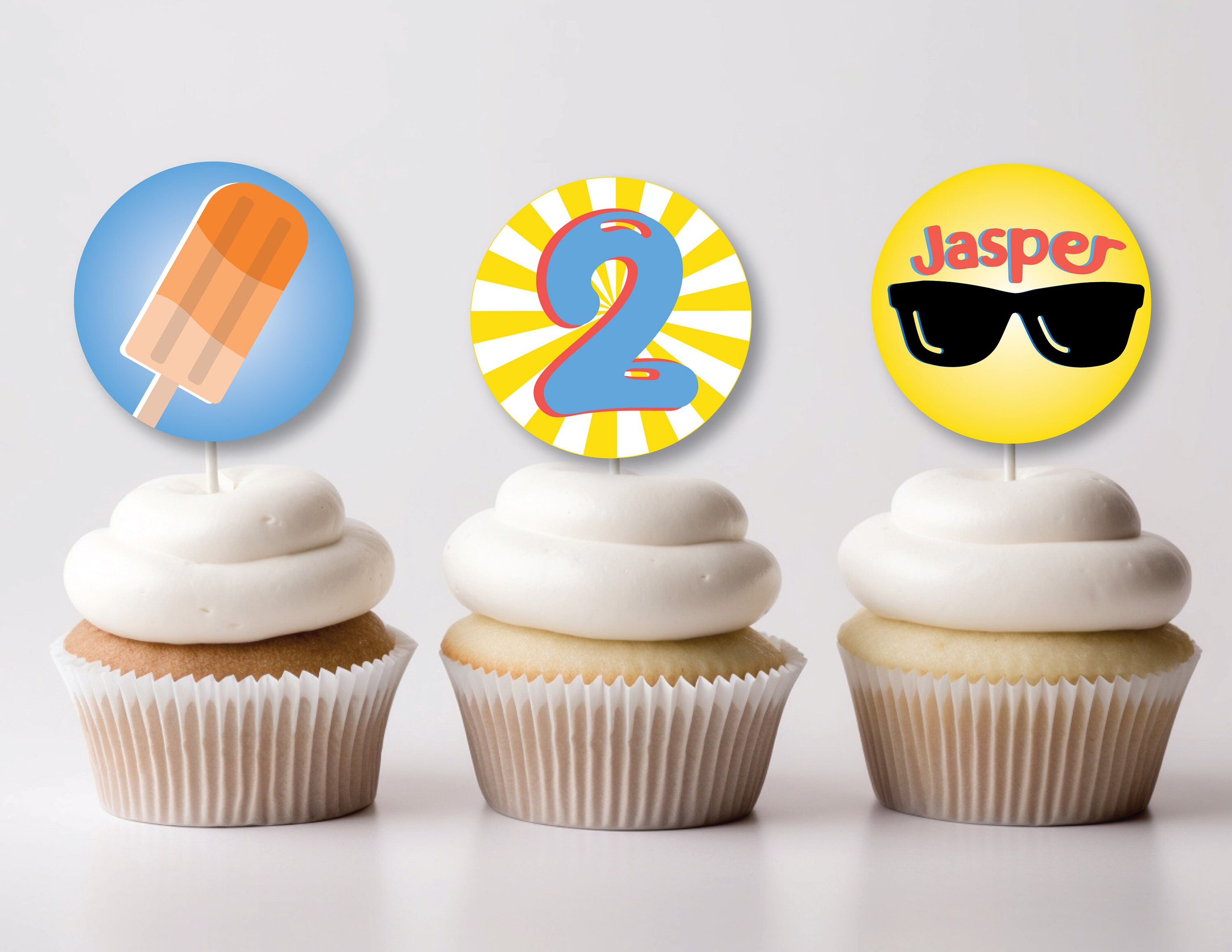 Two Cool Birthday Cupcake Toppers Customizable Party Decor Digital Download